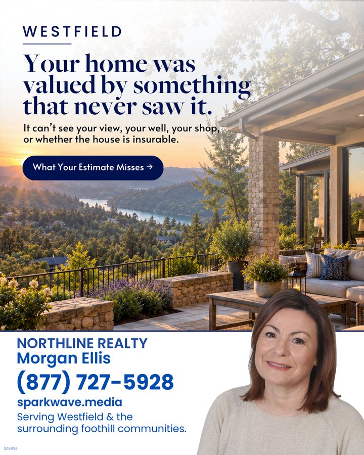 Country terrace and mountain views with a headline about what an online home estimate misses.